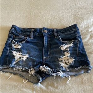 American Eagle Outfitters Dark Blue Distressed Jean Shorts